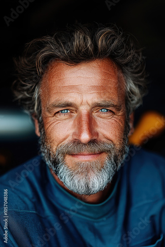 Captivating Portrait of a Mature Bearded Man with Striking Blue Eyes