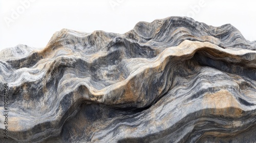 Unique wave patterns across a mountain surface, capturing texture and natural formation, isolated on white