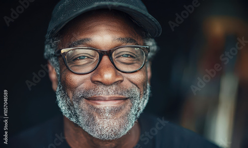 Captivating Portrait of a Joyful Mature Gentleman with Glasses and Cap