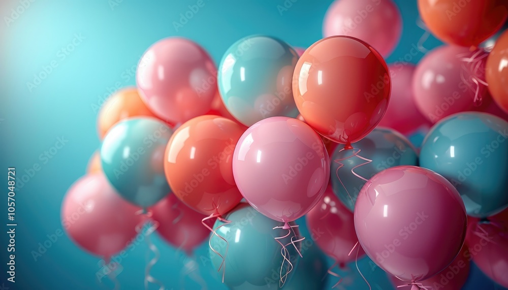A cluster of pastel-colored balloons with blue background A cluster of pastel-colored balloons with blue background