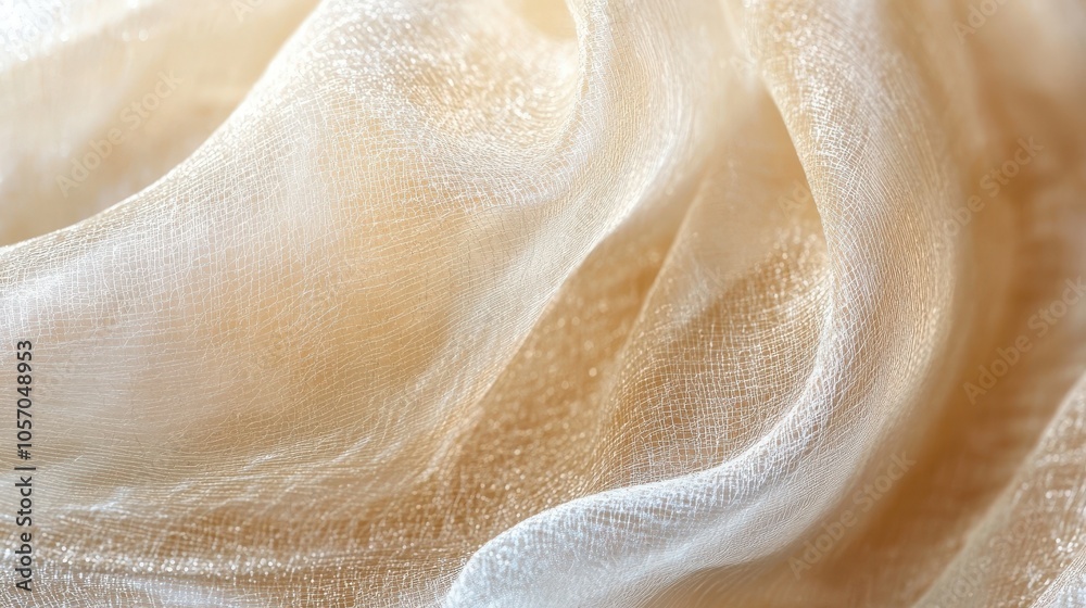 A soft, shimmering fabric in a light, creamy color, displaying delicate textures and folds. A soft, shimmering fabric in a light, creamy color, displaying delicate textures and folds.