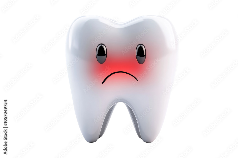 Sad cartoon tooth character with a red blush, representing dental discomfort. Isolated on a white background. Sad cartoon tooth character with a red blush, representing dental discomfort. Isolated on a white background.
