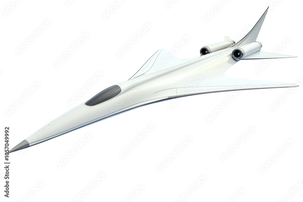Sleek, modern supersonic jet on a white isolated background, showcasing advanced aerodynamic design. Sleek, modern supersonic jet on a white isolated background, showcasing advanced aerodynamic design.