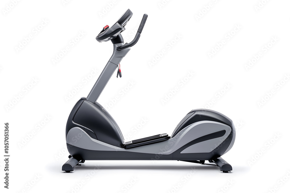 Modern low-impact elliptical trainer machine with adjustable resistance and digital display for tracking workout progress isolated on white Modern low-impact elliptical trainer machine with adjustable resistance and digital display for tracking workout progress isolated on white