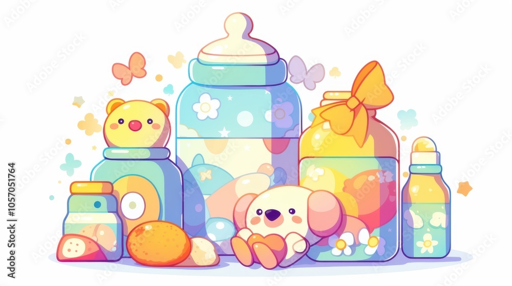 Naklejka premium Baby-related illustrations, clip art, beautifully arranged, bright colors, cute style, designed for use in design, advertising and presentation.