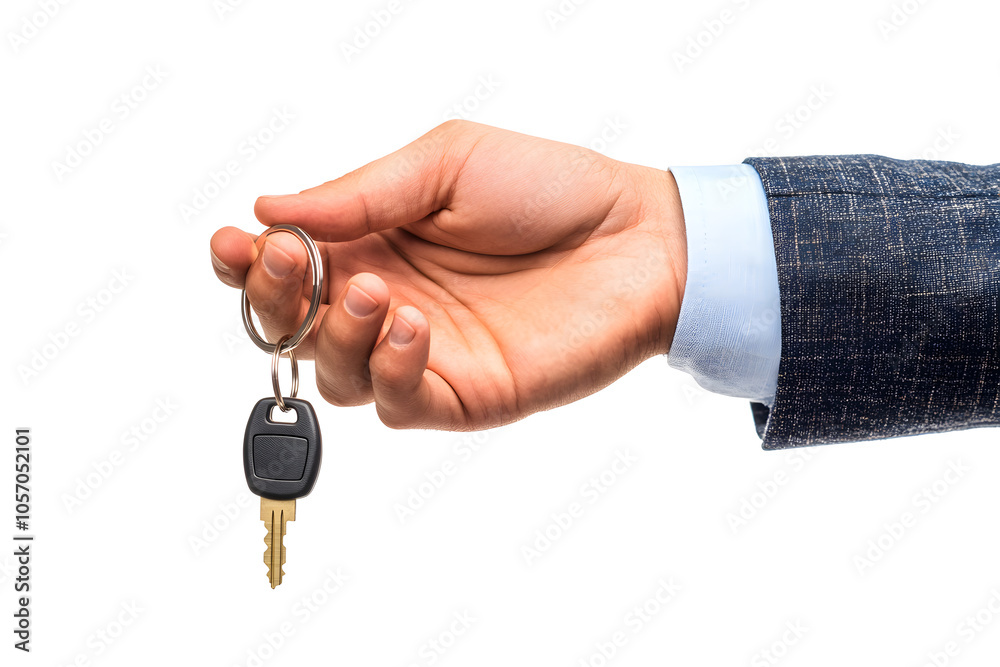 Close up hand holding key isolated on white background Close up hand holding key isolated on white background
