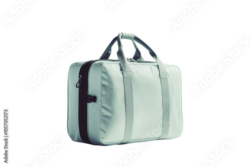 Stylish mint green travel bag with dual handles on a white isolated background.