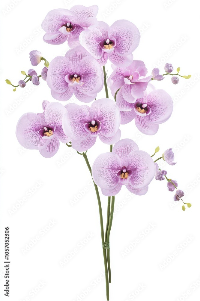 Delicate purple orchids with intricate petals and elegant stems, arranged beautifully for an aesthetic floral display. Delicate purple orchids with intricate petals and elegant stems, arranged beautifully for an aesthetic floral display.