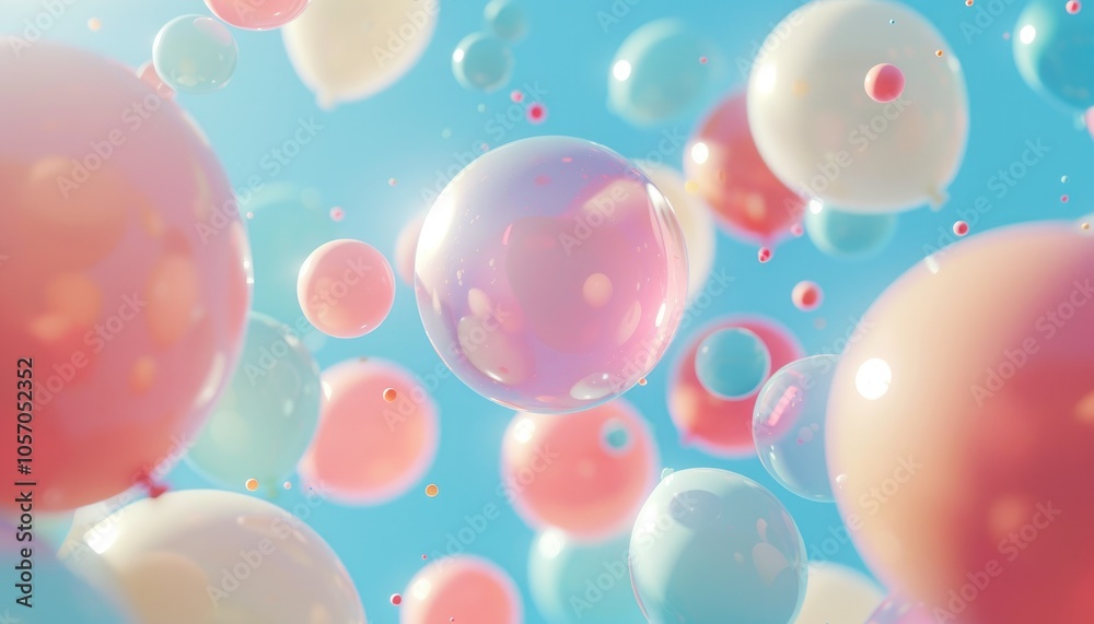 Abstract Colorful Spheres Floating Against a Light Blue Background Abstract Colorful Spheres Floating Against a Light Blue Background