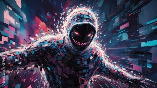 A glitchy, amorphous, and distorted hacker background