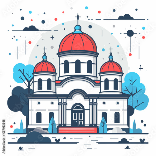 Orthodox church in the style of flat design. Vector illustration.