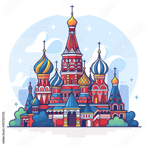 Saint Basil Cathedral. Colorful vector illustration in flat cartoon style.