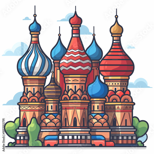 Saint Basil Cathedral. Colorful vector illustration in flat cartoon style.
