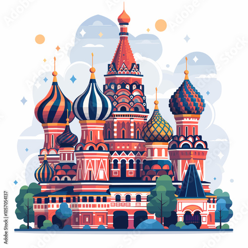Saint Basil Cathedral. Colorful vector illustration in flat cartoon style.