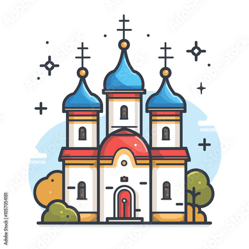 Orthodox church in flat line style. Vector illustration for your design