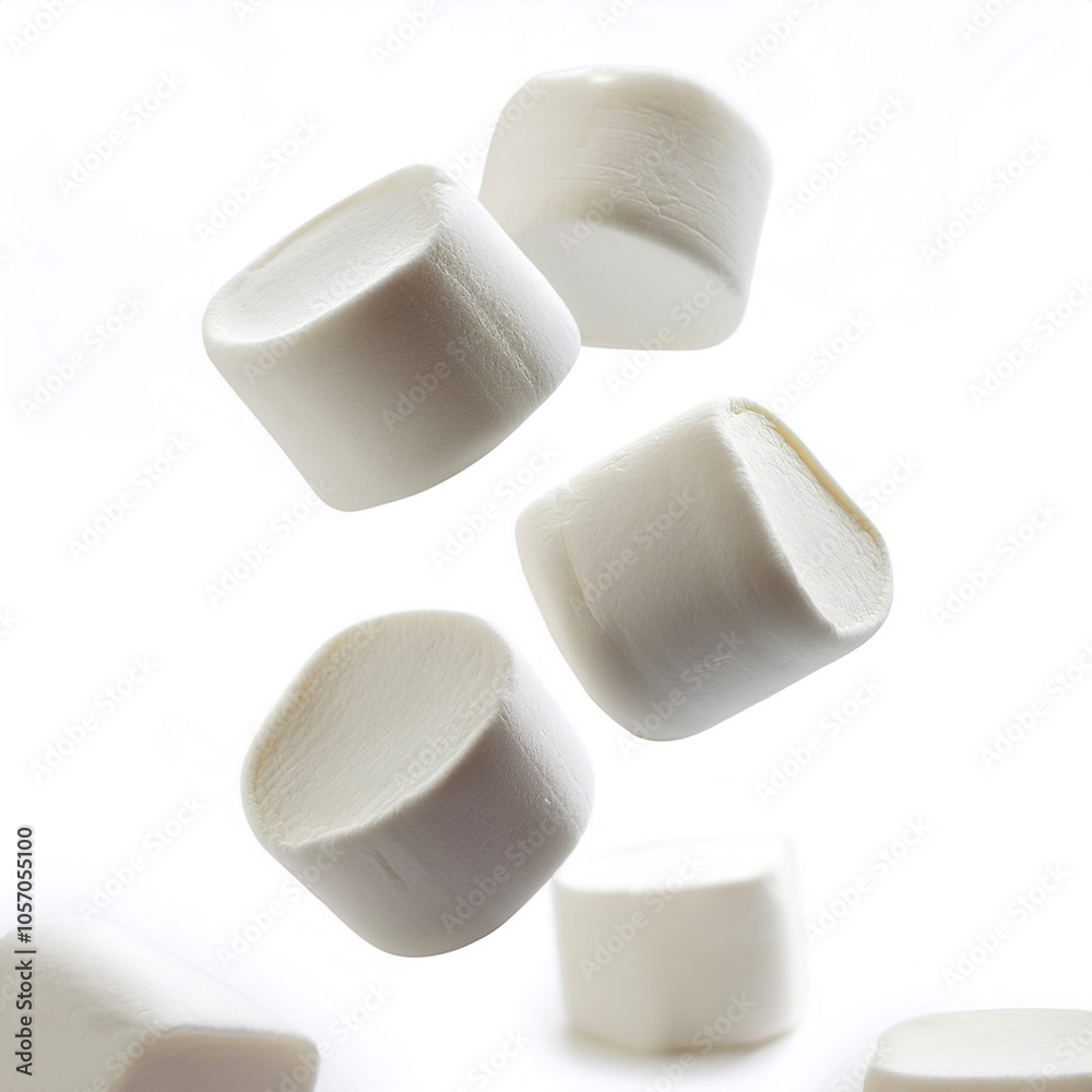 marshmallows floating or flying isolated white background marshmallows floating or flying isolated white background