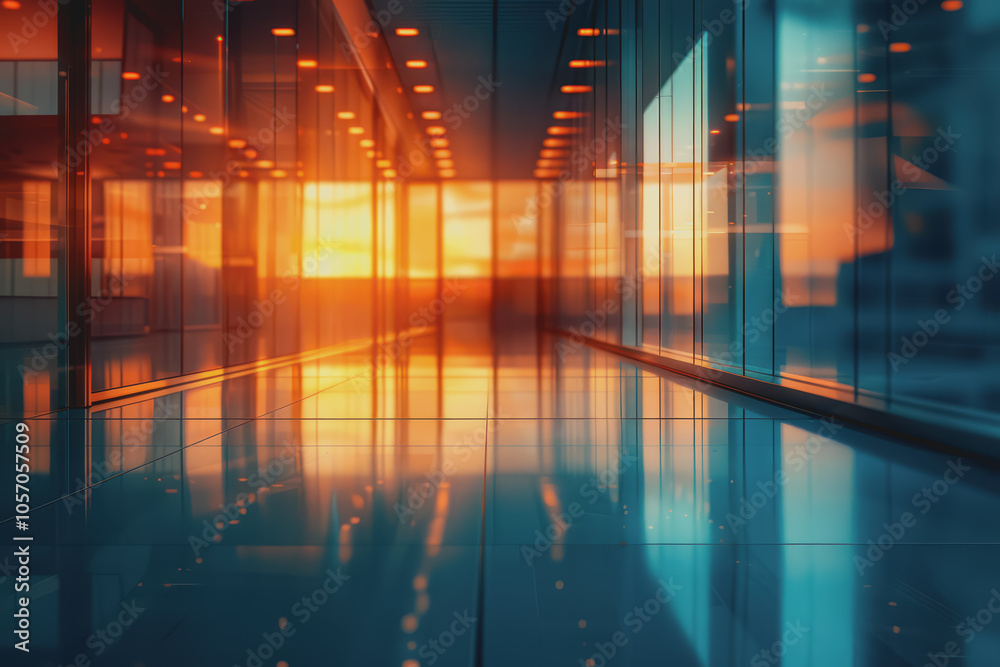 The office space of a glass wall business center with shiny space and a blurred abstract background. The office space of a glass wall business center with shiny space and a blurred abstract background.