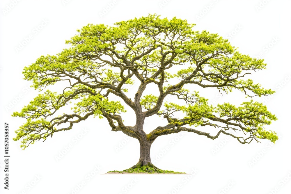 Green leafy tree with expansive branches, isolated on white background. Green leafy tree with expansive branches, isolated on white background.
