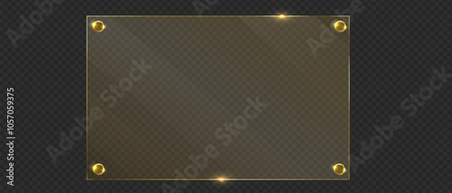 Vector glass frame. Isolated on transparent background. Golden Glass banner. Gold glass panel 	
