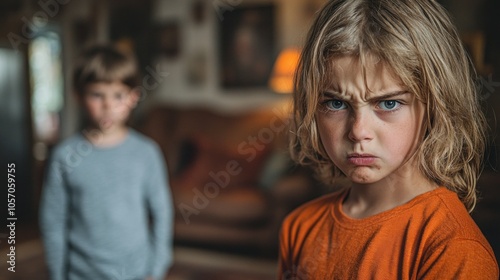 Wallpaper Mural Parents arguing while their child watches from the corner, highlighting the emotional strain family conflicts place on children Torontodigital.ca