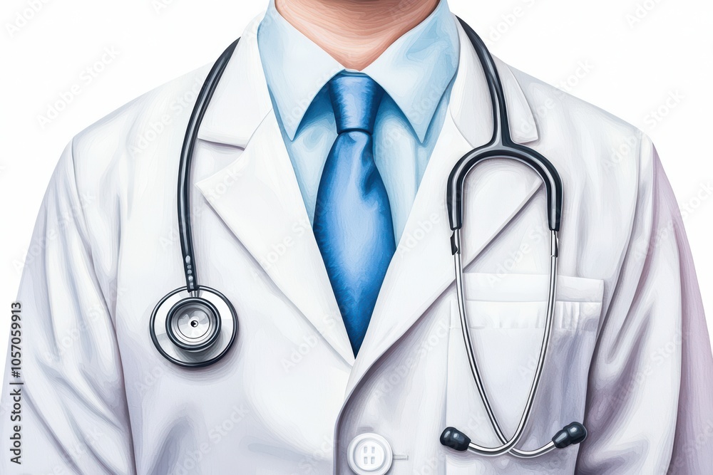 Medical professional in a white coat with stethoscope, isolated on white background. Medical professional in a white coat with stethoscope, isolated on white background.
