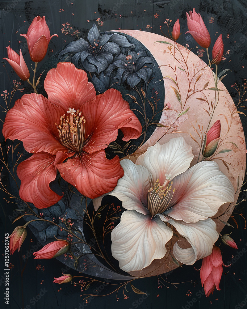 custom made wallpaper toronto digitalYin yang symbol with flowers