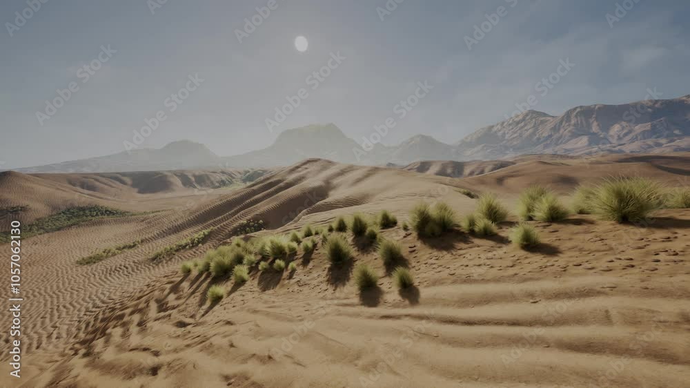 A desert landscape with mountains in the background A desert landscape with mountains in the background