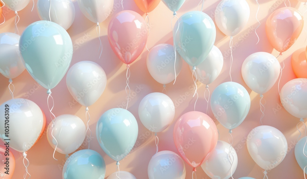 Pastel Balloons Floating Against a Peach Background Pastel Balloons Floating Against a Peach Background