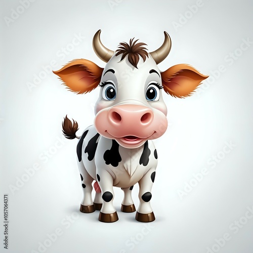 Cartoon cow with large eyes and brown ears on a white background photo