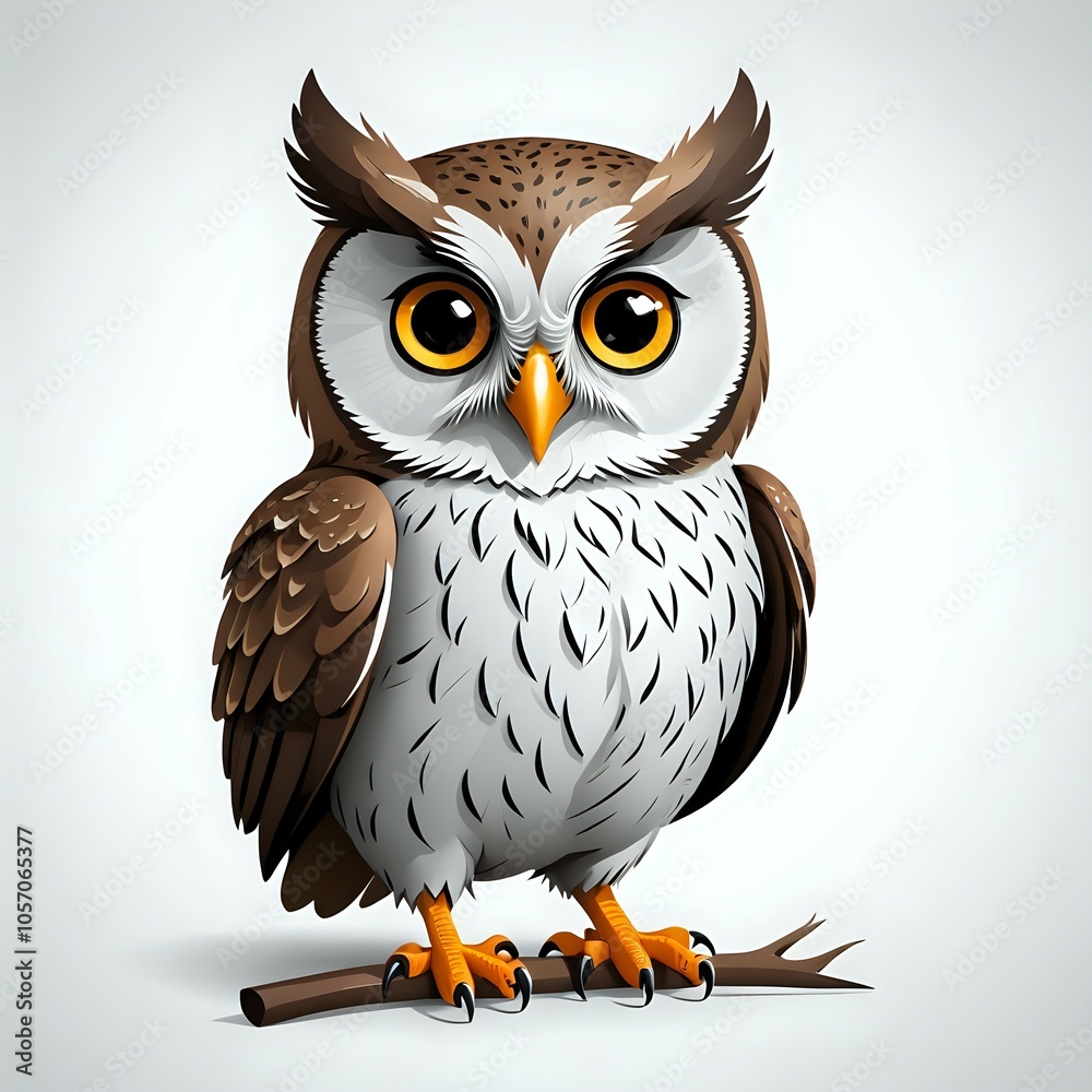 Obraz premium Cartoon owl perched on a branch with large eyes