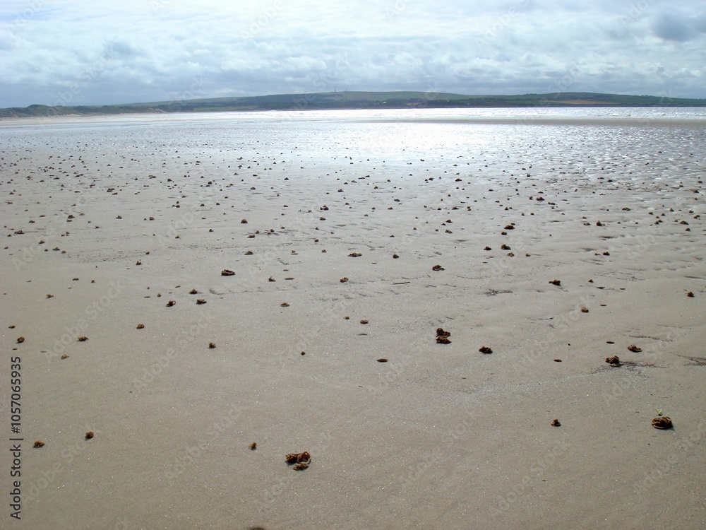 Overcast Beach Scene at Low Tide Overcast Beach Scene at Low Tide