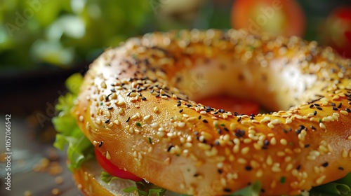 A close up of a fast food vegan bagel