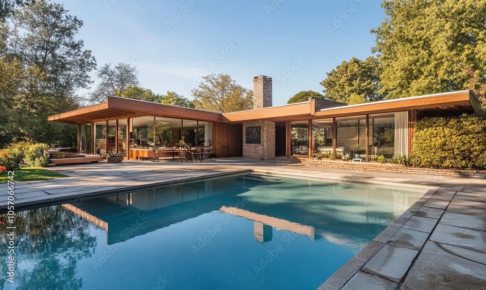 Fototapeta premium A house with a large patio and a pool