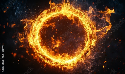 Abstract fire ring of Sparking fire circle isolated on black background