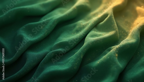 Green Fabric With Wavy Folds Lit By Warm Golden Sunlight