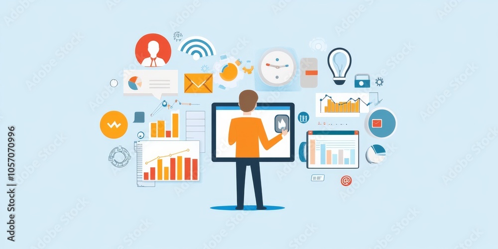 A businessman uses a tablet to manage his online marketing. He's focusing on search engine optimization (SEO), advertising, and online sales to grow his business and make more money. A businessman uses a tablet to manage his online marketing. He's focusing on search engine optimization (SEO), advertising, and online sales to grow his business and make more money.