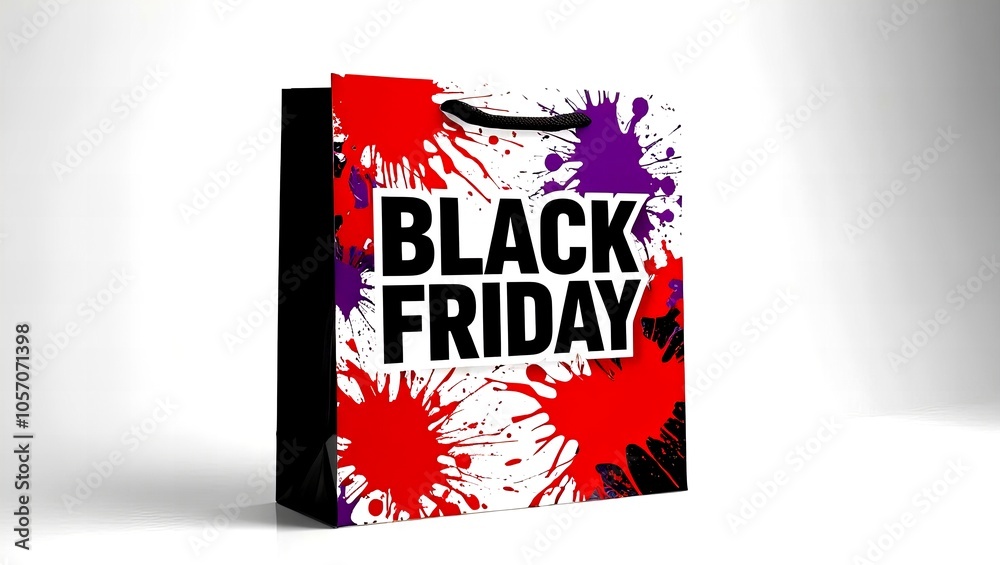 Black Friday Shopping Bag Splash: A vibrant and dynamic image of a shopping bag with the words 