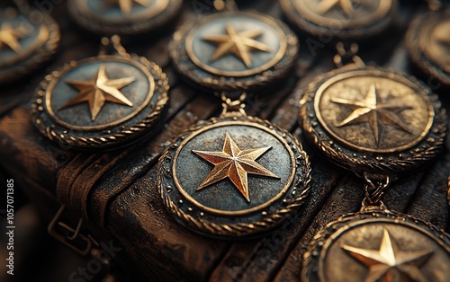 Military Medals of Honor Displayed on a Wooden Table