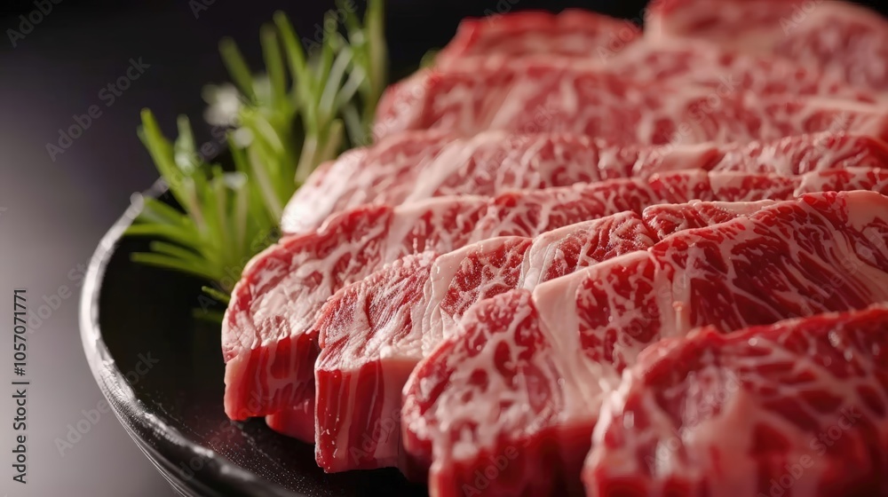 Close-up RAW Style of Kobe beef certificate with meat, authenticity proof Close-up RAW Style of Kobe beef certificate with meat, authenticity proof