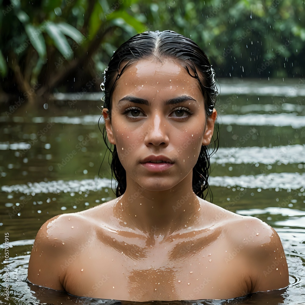 Fototapeta premium Woman in water with a wet face