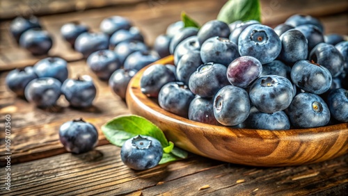 Fresh Blueberries on a Wooden Table with Copy Space for Text - Healthy Eating Concept