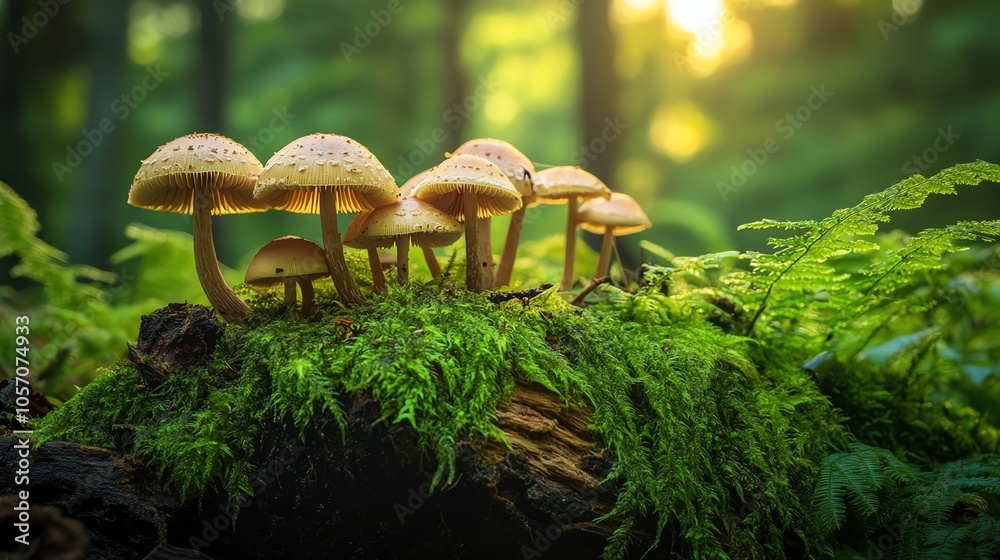 Mushrooms in lush forest setting Mushrooms in lush forest setting