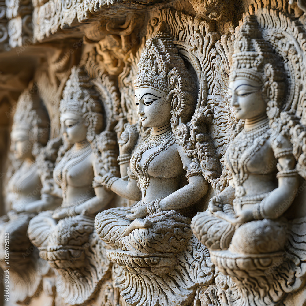 Stone Carvings of Hindu Deities in a Temple, India Stone Carvings of Hindu Deities in a Temple, India