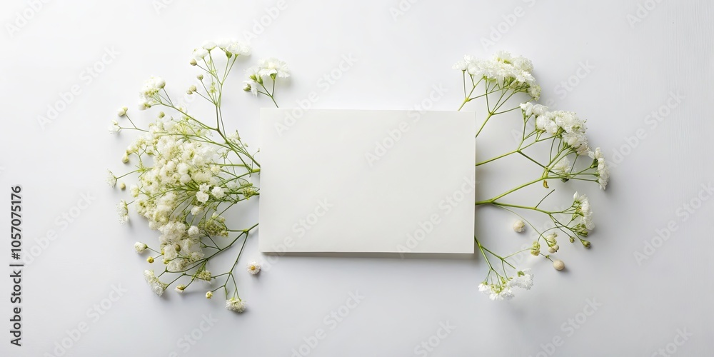 A blank canvas framed by delicate white blossoms, a simple backdrop for creative expression A blank canvas framed by delicate white blossoms, a simple backdrop for creative expression