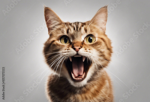 Angry and surprised cat isolated on transparent background with a funny and excited expression