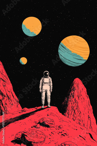 Exploring New Worlds: A Lone Astronaut Navigates an Alien Planetary Landscape