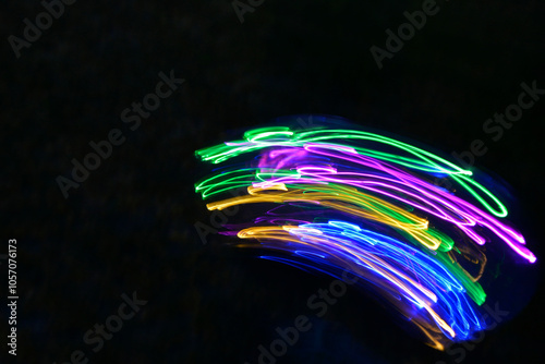 Obraz na płótnie malowane światłem, obraz świetlny z wzorami i kształtami, abstrakcyjna fotografia z poruszającymi się światłami, Blurred Light painting, kolorowe linie świetlne, light painting photography, abstarct w salonie