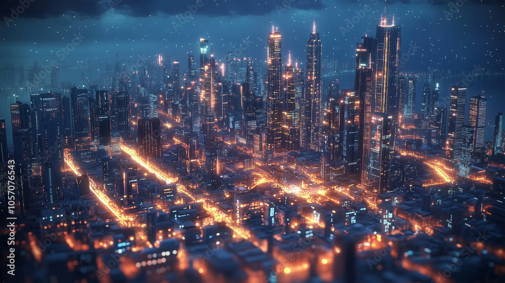 Fototapeta premium 夜の輝く都市景観