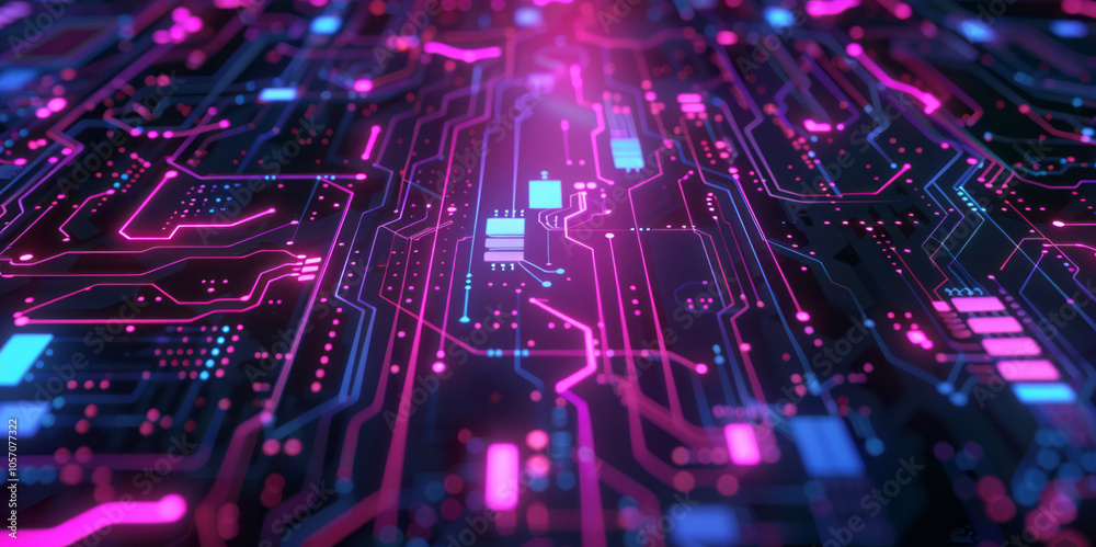 A circuit board background with glowing elements, symbolizing digital technology.