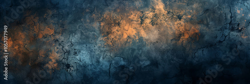 A dark, smoky background with subtle grunge textures creates an abstract and atmospheric design with rough strokes.